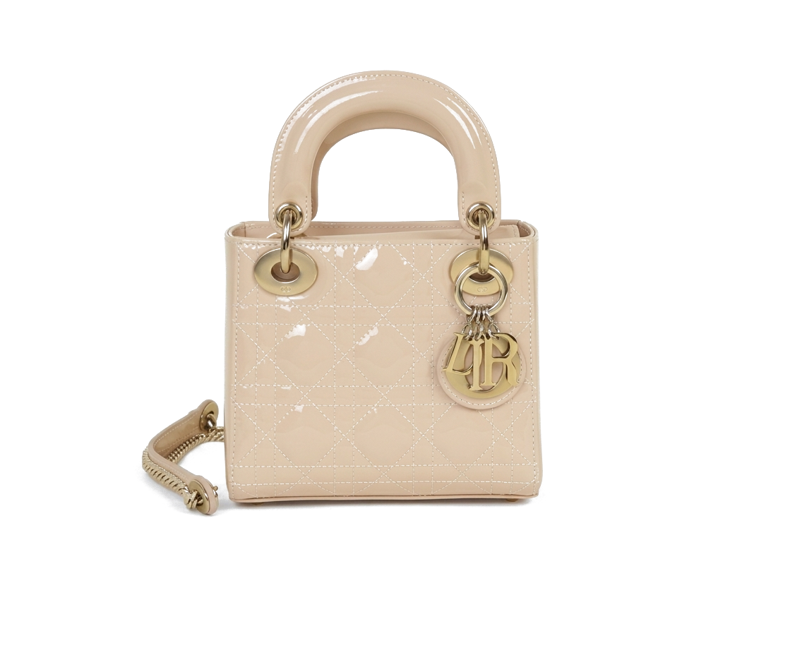 Dior Lady Dior Small Patent Leather Handbag – Powder Beige