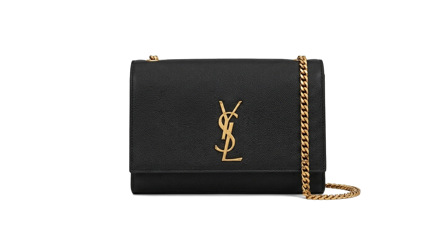 Saint Laurent Cassandre Chain Wallet in Black Grain de Poudre Leather