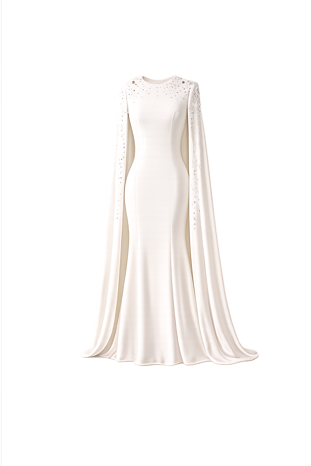 Diamond-Embellished Ivory Crepe Bridal Gown
